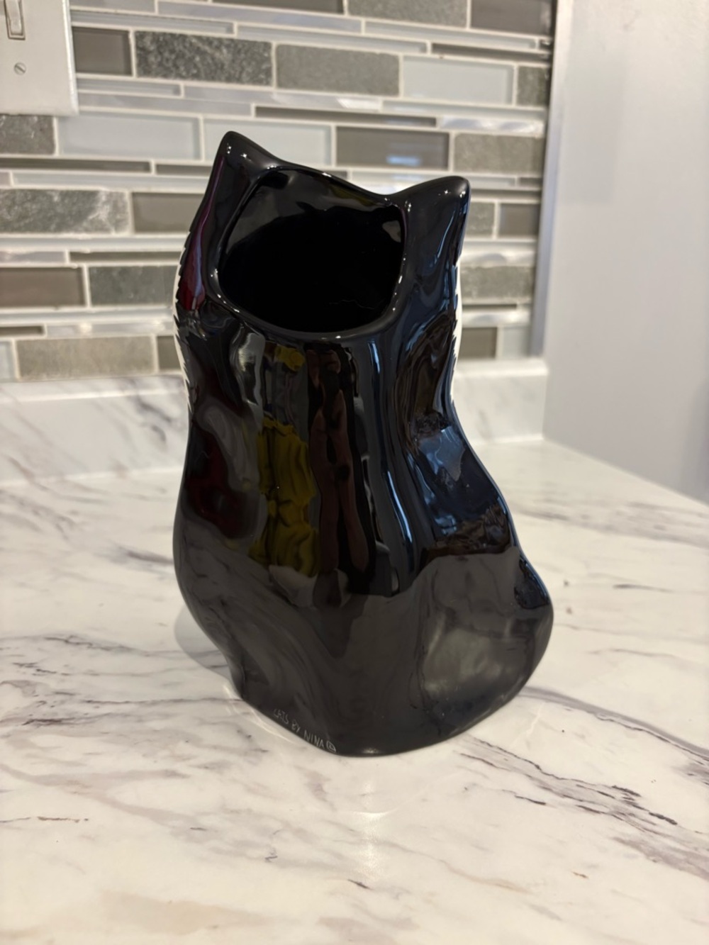 Vintage Vase Ceramic Cats by Nina Cat Vase Tuxedo black and white kitty cat - Picture 2 of 5